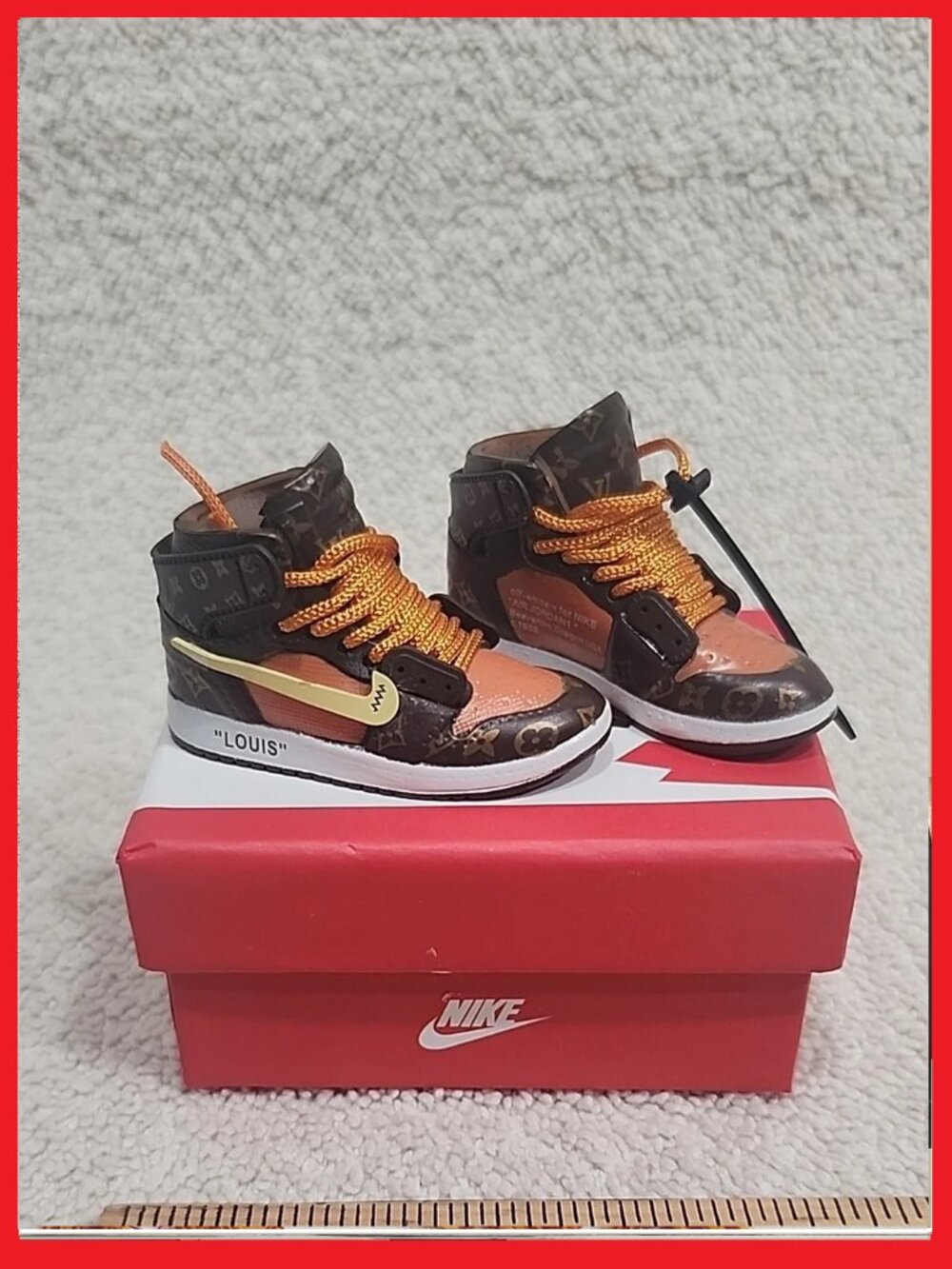 Desk Swag Charm Miniature High-Top Sneaker in Brown & Orange with Gold Swoosh